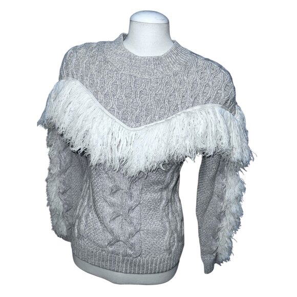 Amur Ulla Fringe Merino Wool Cable Knit Sweater With Fringe Detail Beige Sz Medi - Picture 7 of 15